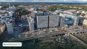 Triplan rakennustyömaa ilmasta Keski-Pasilassa Helsingissä